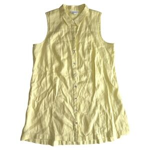 J.Jill Yellow Linen Sleeveless Shirt Dress Button Front Midi M Tall